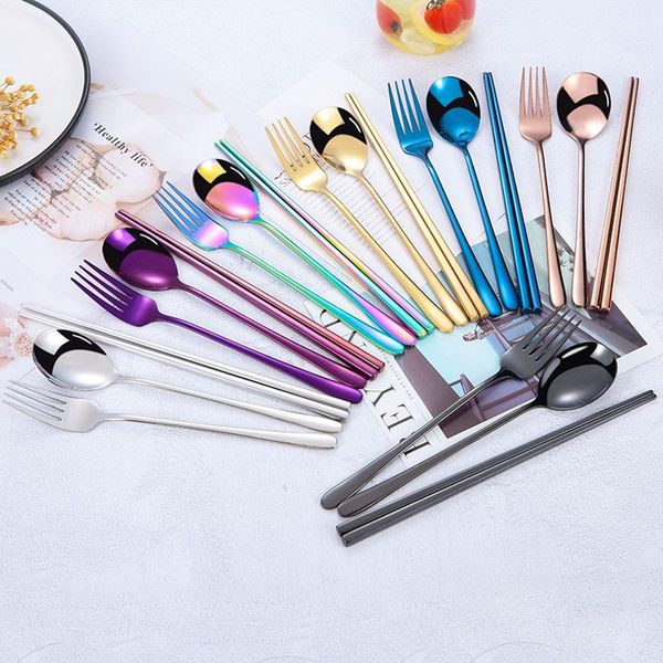 

spoons 2pcs stainless steel dinnerware with box portable travel tableware set multicolor selection kitchen fork spoon for kid cutlery