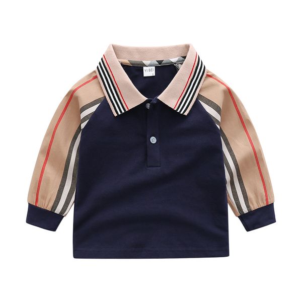 

Little Boys Long Sleeve Polos Shirts Stripes Fashion Turn-down Collar Cotton Tops for Kids Clothing Spring Clothes, Navy blue