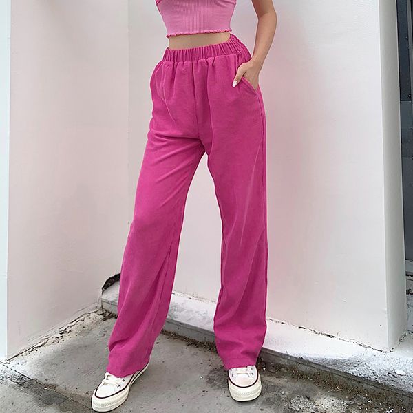 

vintage corduroy straight pants streetwear fashion high waist casual outfits womens trouser 2021 harajuku pink capris, Black;white