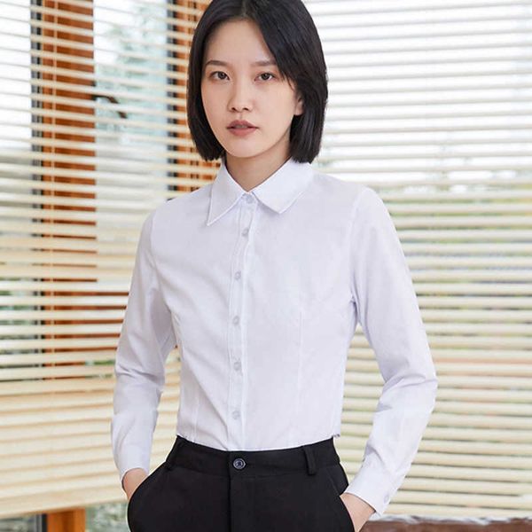 

cotton shirt long sleeve blouses office lady white business woman blouse pink plus size 210604