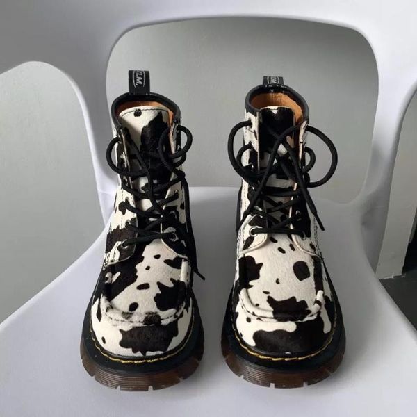 

boots women motorcycle autumn winter fashion solid color comfortable cow pattern female, Black