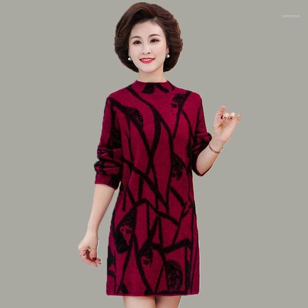 

casual dresses women 2021 spring autumn half turtleneck knitted dress female print long sleeve elegant mini sweater vestido x331, Black;gray