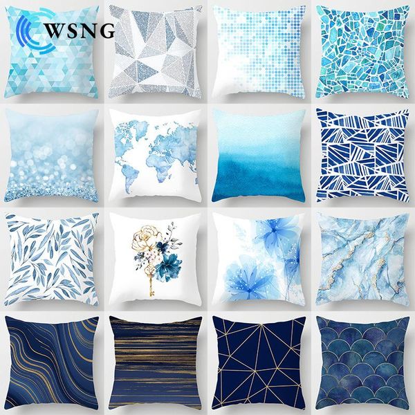 

cushion/decorative pillow modern simple blue geometric marble printed cushion cover polyester case decorative pillows for home sofa car