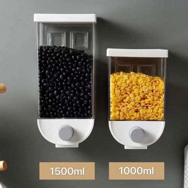 

storage bottles & jars wall mounted press cereals dispenser grain box dry food container organizer kitchen accessories tools 1000/1500ml