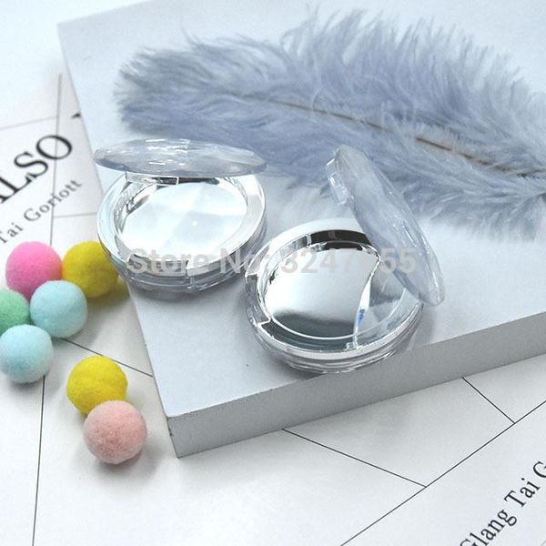 

3g d53.5*h21.2mm plastic clear+silver empty round lip rouge case, portable makeup blusher container, beauty eyeshadow powder jar