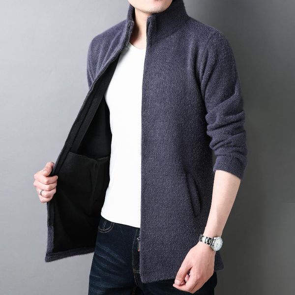 

men's sweaters men sweater fleece cardigan winter jacket slim imitation mink velvet long thick coat 2021mens clothing, White;black