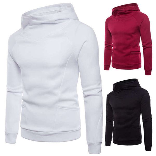 

autumn and winter body new solid fashion color design high collar men's hooded sportswear pullover, Gray