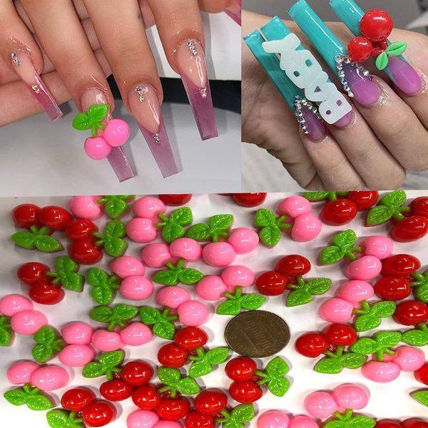 

nail art decorations 20pcs/bag red -cherry charms , fruit slices jewelly with shiny gems 3d cherry shape, Silver;gold