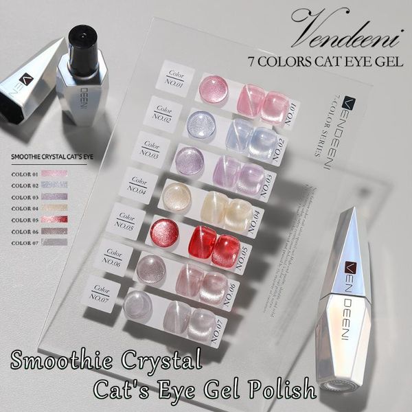 

nail gel vendeeni 7 colors smoothie crystal cat eye polish clear cat's varnish magnetic uv soak off lacquer, Red;pink