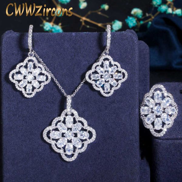 

sparkling white cubic zirconia elegant women ring earrings and necklace jewelry sets for party bridesmaid gift t432 210714, Silver