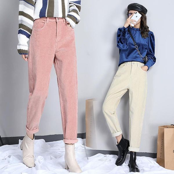 

women's pants & capris spring autumn corduroy high waist was thin harem casual trousers female loose, Black;white