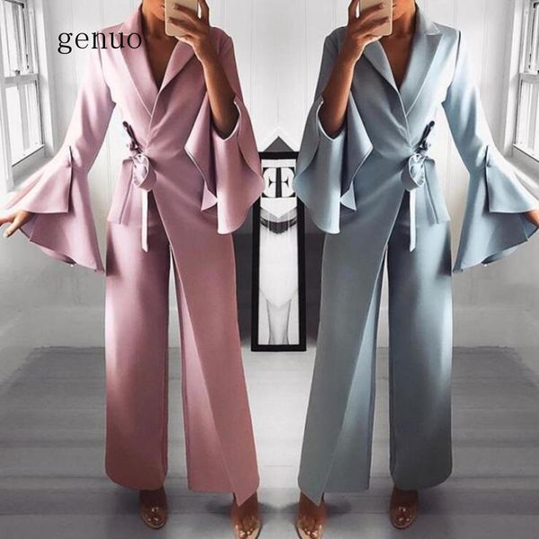 

women's jumpsuits & rompers fashion fake two-piece sleeve asymmetric flare jumpsuit autumn office clothing wear bandage, Black;white