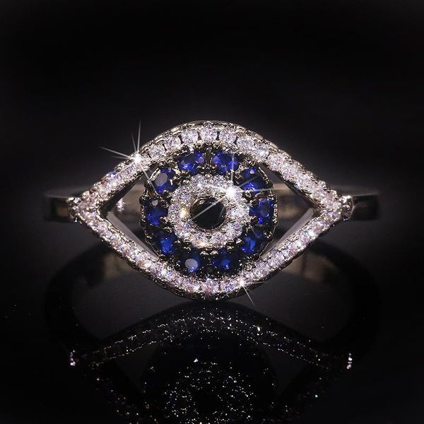 

cluster rings vintange evil eye with bling zircon stone silver color for women fashion jewelry 2021 gothic ring, Golden;silver