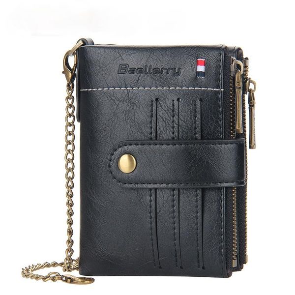 

wallets men's wallet european and american double zipper buckle card bag retro vertical large-capacity coin purse male clutch, Red;black