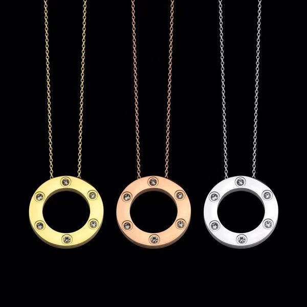 

gold jewlery women necklace stainless steel link chain circle white culic zirconia stone diamond pendant silver rose solitaire womens pendan