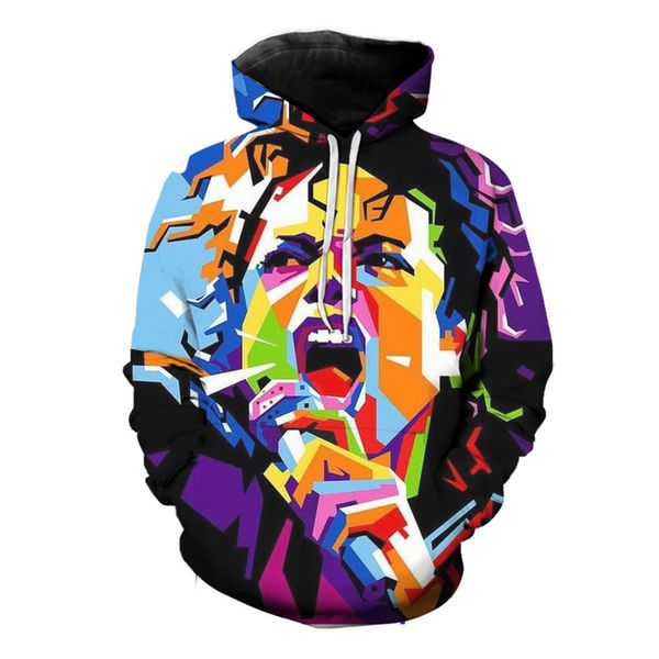 

men's 3d printing hoodie drawstring crew neck sweatshirt fall winter, Black