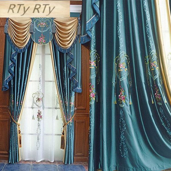 

curtain & drapes european american embroidery luxury curtains for living room french window floral with velvet material green white