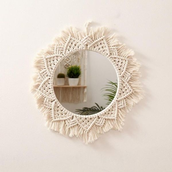 

wall stickers boho art mirror with fringe round hanging mirrors makeup decorative