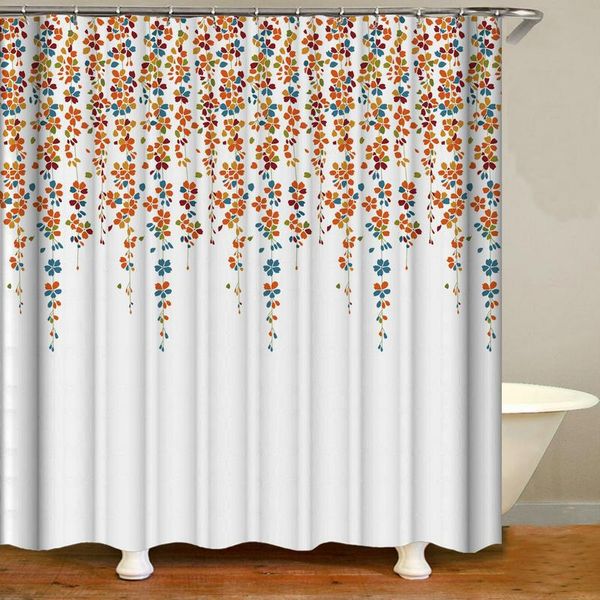 

orange colver plant white shower curtain set with 12 hooks bathroom decoration