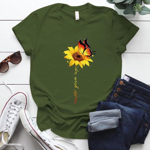 

never give up butterfly flower print tshirt women short sleeve s-5xl plus size summer tshirt femme graphic tee women clothes, White