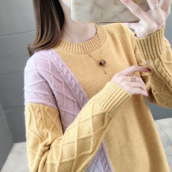 

women's sweaters 5123c area 32 left] - real po color matching diamond twist round neck sleeve 47, White;black