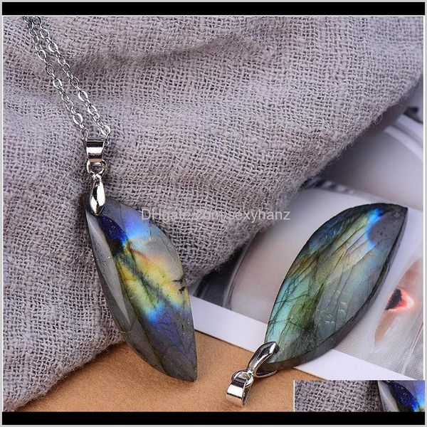 

rock crystal quartz loose beads jewelry 1pc fashion simple natural labradorite leaf shape crystals healing stone stainless steel pend, Black
