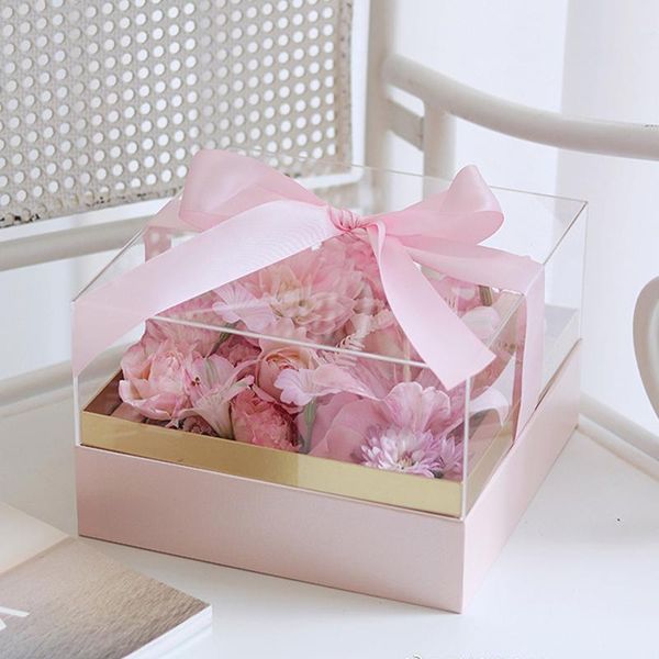 

new design square clear acrylic flowers box for birthday party wedding