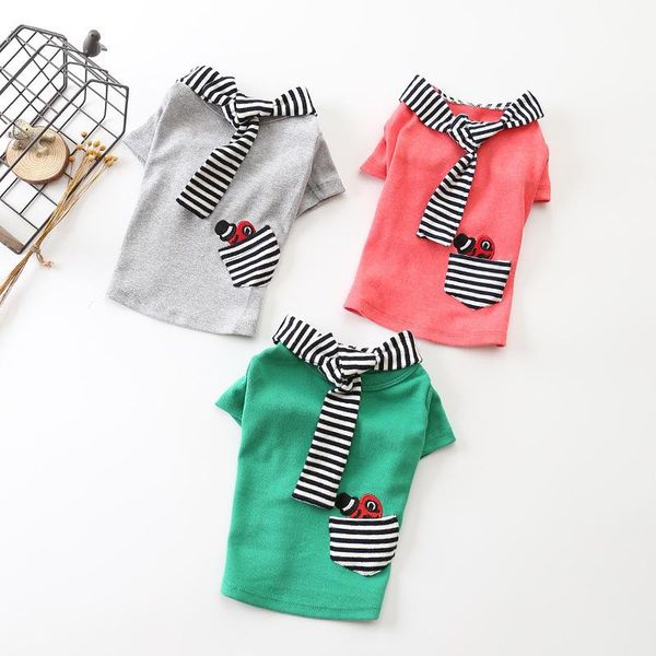 

dog apparel pet clothing casual striped fake scarf clothes bottoming shirt