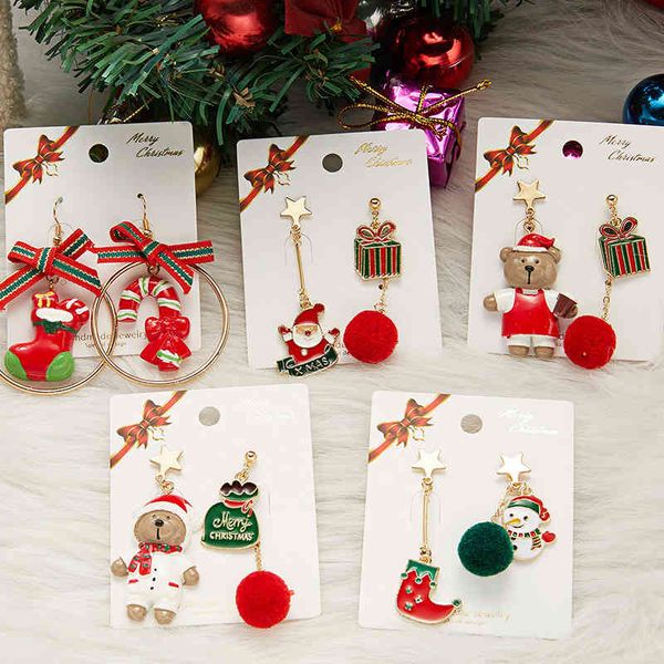 

christmas new snowman plush ball tassel asymmetric earrings ornaments