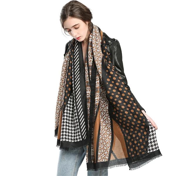 

scarves autumn and winter fashion plaid polka dot scarf women's wild stitching cotton comfortable bib shawl long beach headscarf, Blue;gray