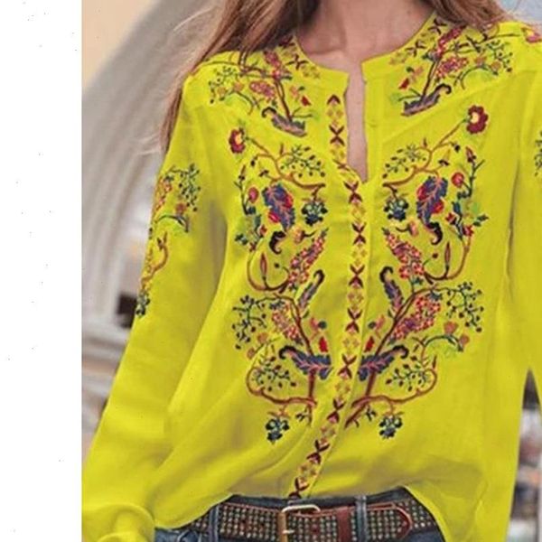 

womens print blouse 2021 long sleeve shirts spring boho casual white ladies office shirts blusas ropa