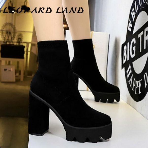 

boots leopard land fashion women's thick heel ultra-high platform suede pedicure slimming short ds-1909-21, Black