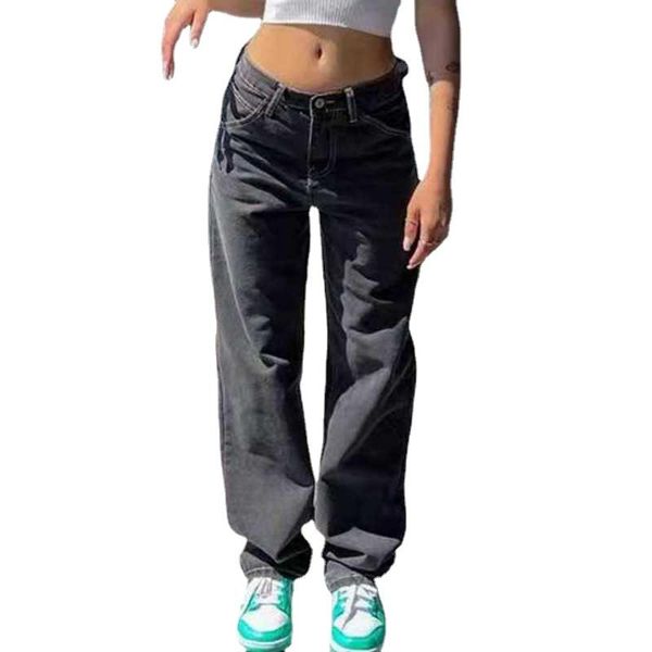 

women's jeans low waist women baggy 2021 fashion straight leg pants y2k denim trousers vintage loose blue washed mom