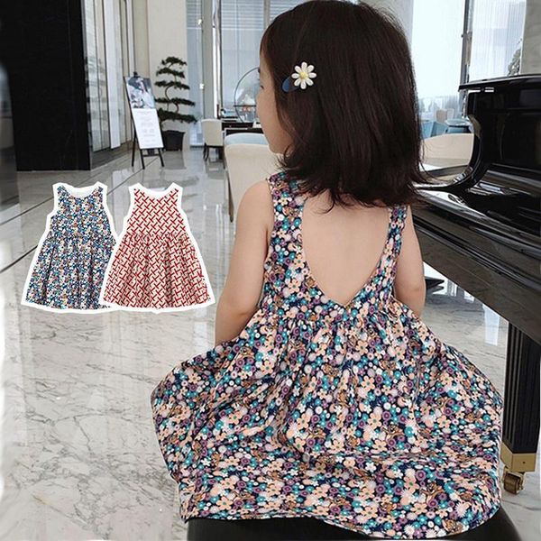 

girl's dresses girls dress kids clothes children's korean style sleeveless backless baby princess costume floral printed 2021 summ, Red;yellow
