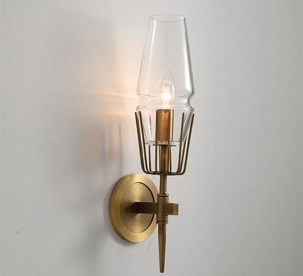 

wall lamp luxury glass bedside light e27 modern plated brass metal