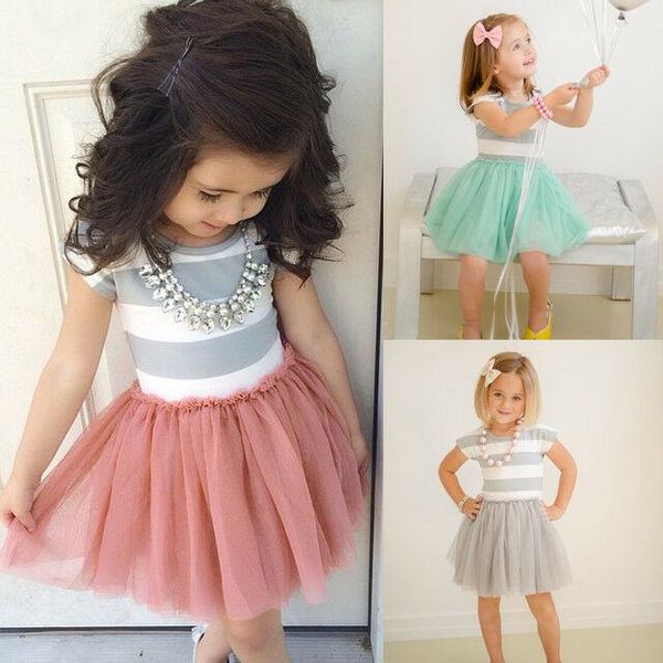 

girl's dresses baby girls dress cute striped princess kids toddler t-shirt tutu, Red;yellow