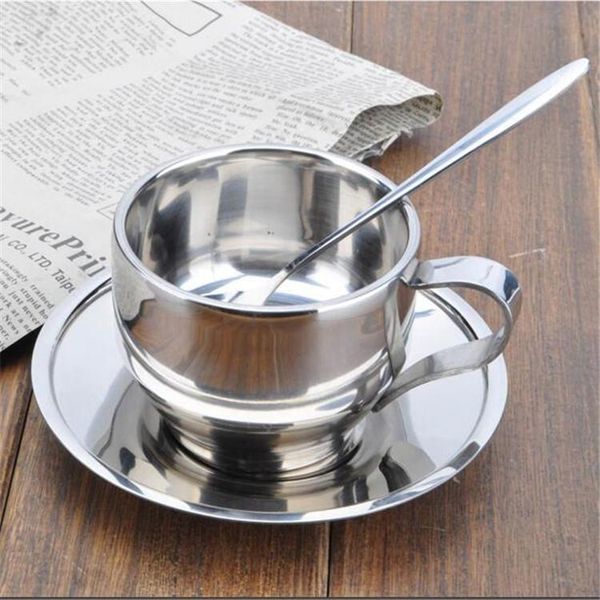 

cups & saucers stainless steel coffee mug double wall unbreakable heat insulation milk cup