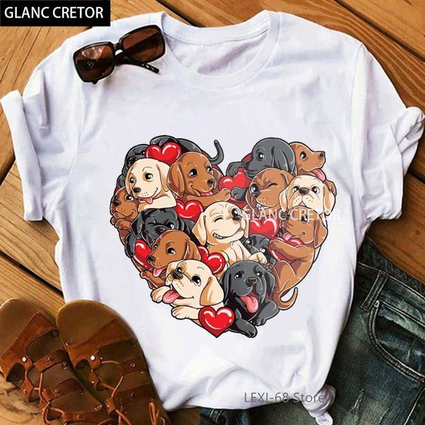 

women's t-shirt pug dog animal print tshirt women labrador heart valentines day gifts for lovers t shirt femme funny vogue female, White