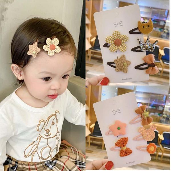 

hair accessories baby girls 5pcs/set cute hairpins bird flowers kids clips toddlers 3cm cloth barrettes, Slivery;white