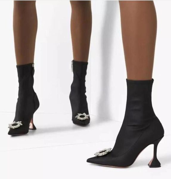 

boots stretch women ankle autumn winter comfortable triangle heeled office lady shoes high heels sock 34-42 dfv45, Black