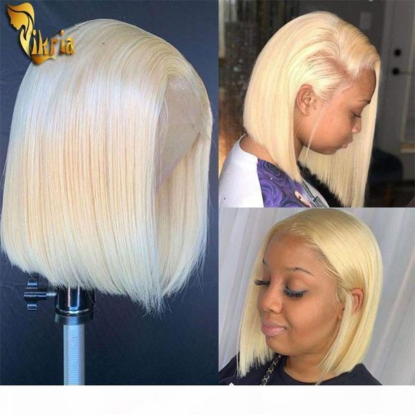 

613 blonde short bob natural straight full lace human hair wig 13x4 lace front wig brazilian peruvian malaysian virgin hair preplucked hair, Black;brown