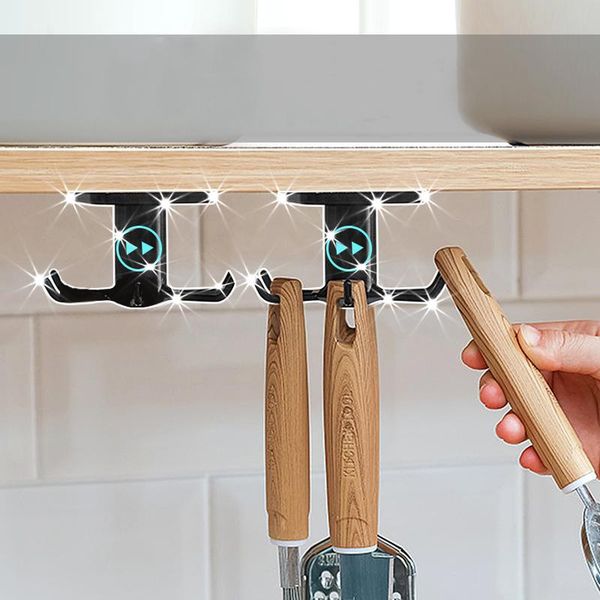 

hooks & rails under shelf rotate hook holder hang kitchen cabinet storage rack organizer multi-purpose home