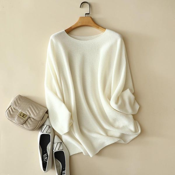 

women's sweaters masigoch autumn winter relaxed 100% cashmere seamless sweater knitwear loose soft jumper, White;black