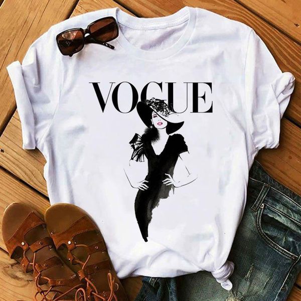 

vogue girl printed t shirt summer style fashion women t-shirt funny harajuku short sleeve casual tees lovely female tee, White