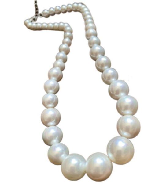 

perfect round 8-10-12-14-16mm white shell pearl necklace 17-20inches change length, Silver