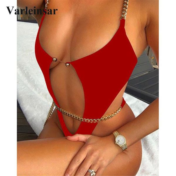 

new tummy cut out high cut leg one piece swimsuit women swimwear female bather golden chain string bathing suit swim v1667r