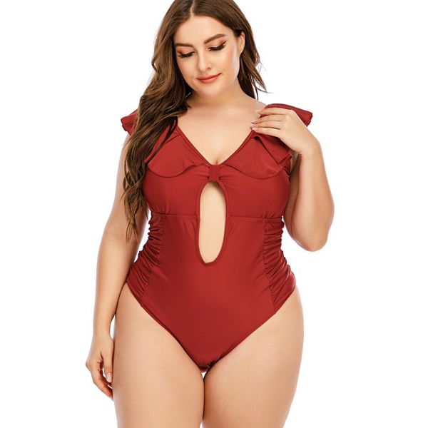

v-neck 1 piece bathing suits for women's swimwear 2021 retro high waisted large size beach swimming black/red one piece swimsuit