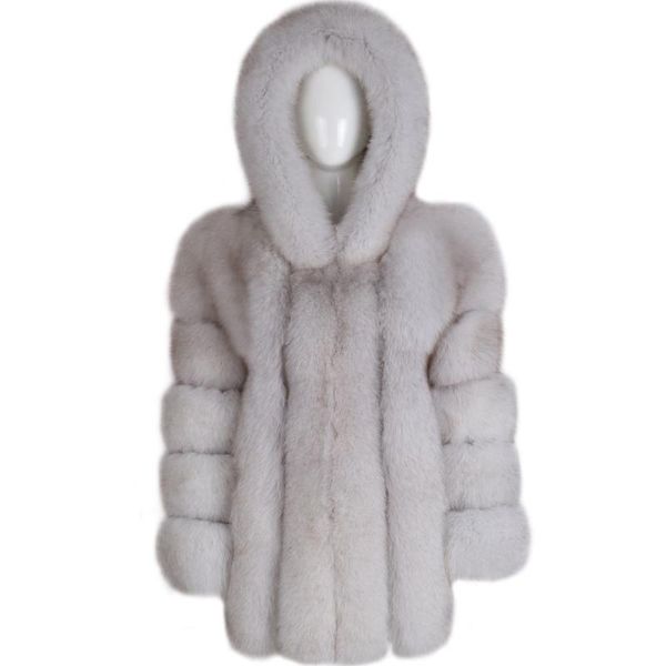 

women's fur & faux natural women real coat hooded, Black
