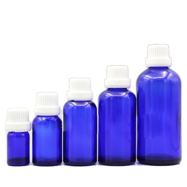 

storage bottles & jars 5ml,10ml,15ml,20ml,30ml,50ml,100ml blue glass white big head tamper proof cap empty essential oil vials