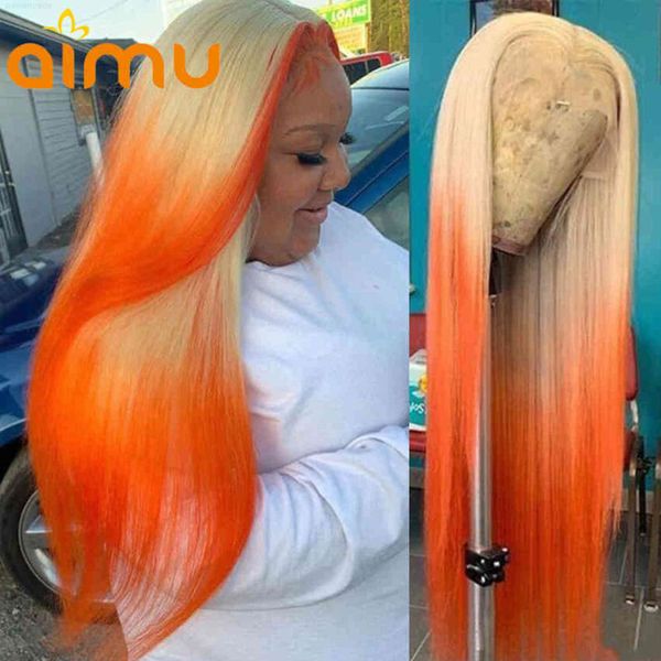 

straight hd transparent 613 ombre blonde orange ginger front hu hair wig 13x6 lace frontal 360 gluels pre plucked, Black